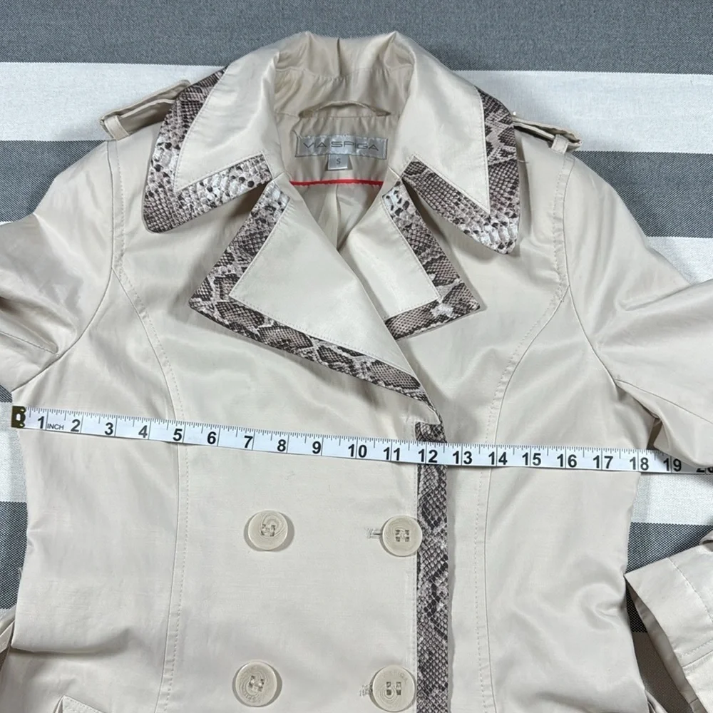Via‎ Spiga Beige Snake Trim Double Breasted Belted Trench Coat Preppy Size S